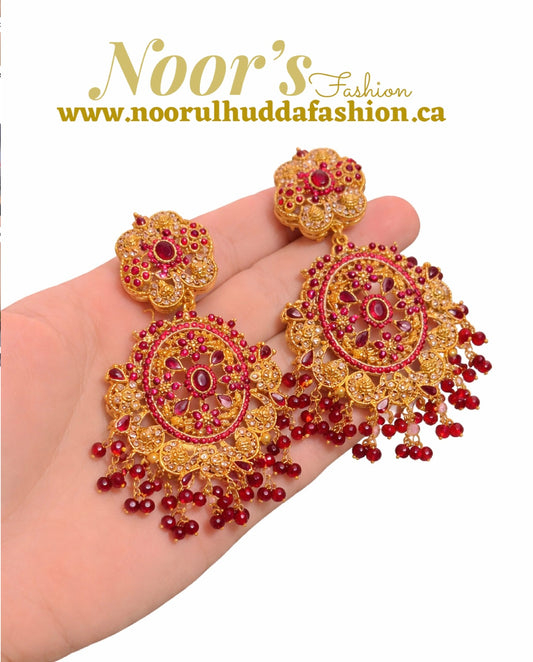 Burgundy-3D Zircon Stone Dangle Earrings