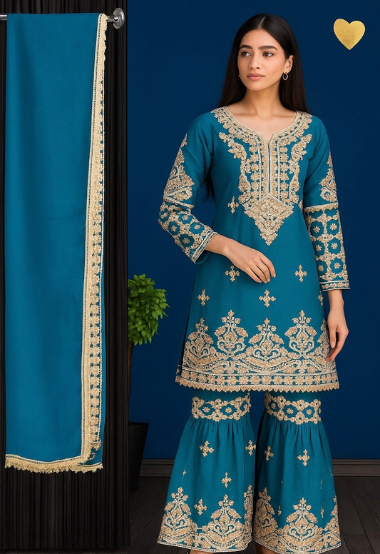 Noor’s 3pc Sharara Set-Blue