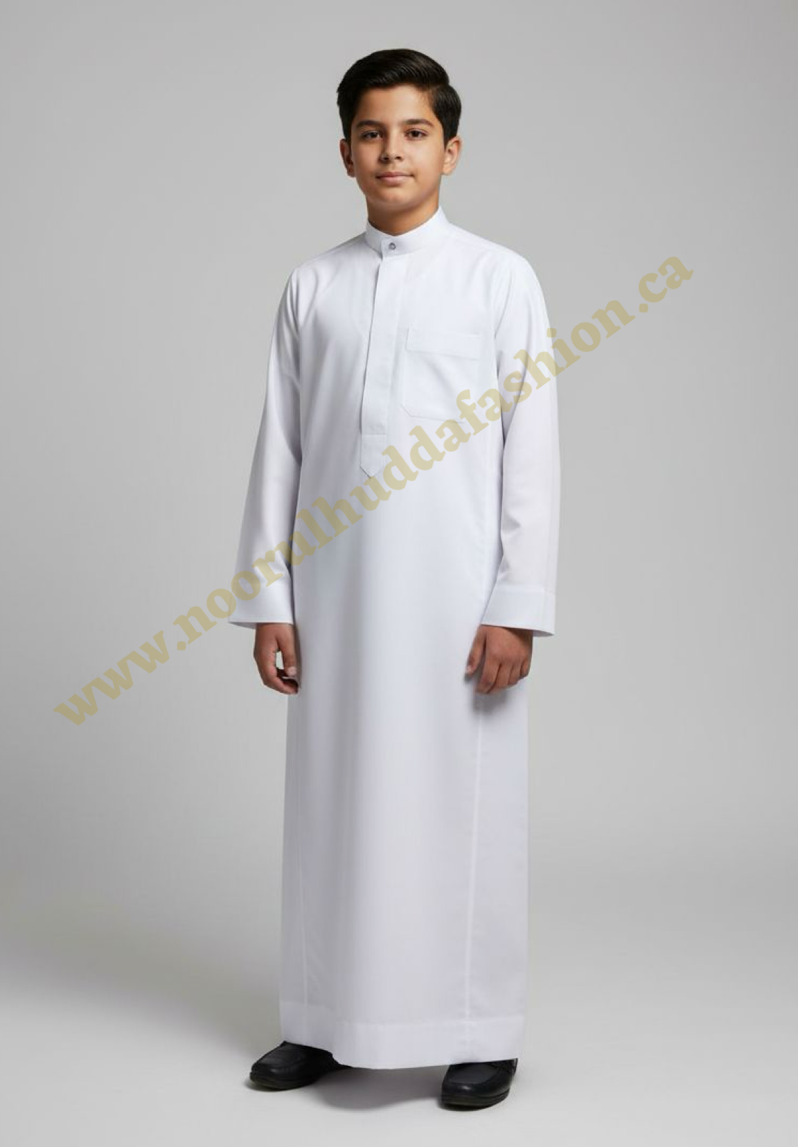White Thobe w/Band Collar-Noor’s-Kids Thobes-