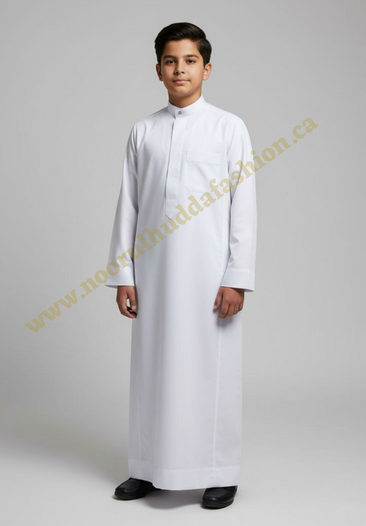 White Thobe w/Band Collar-Noor’s-Kids Thobes-