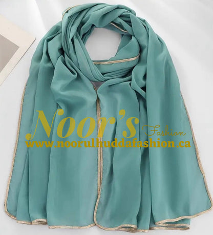 Fancy Chiffon Hijab with Golden Lace