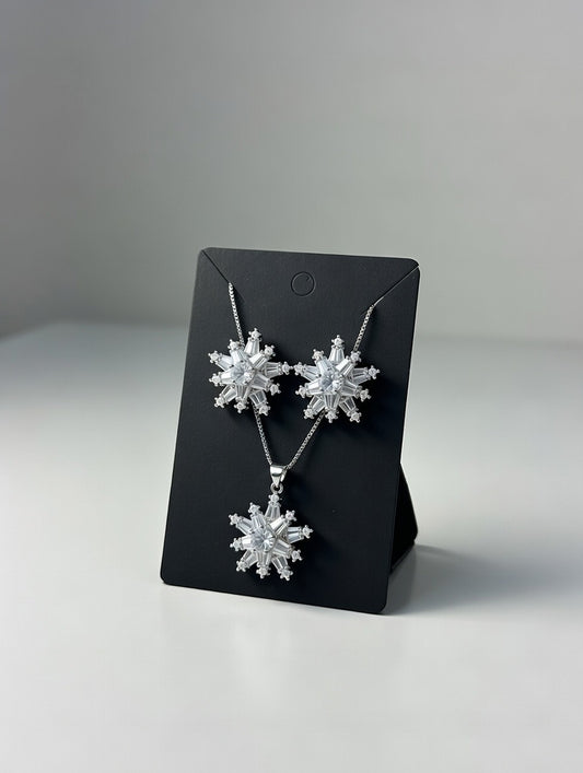 Silver-3D Zircon Locket Set