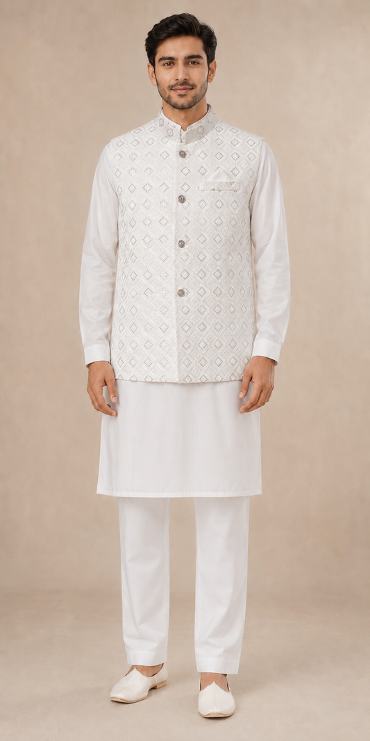 White Fancy Waistcoat set