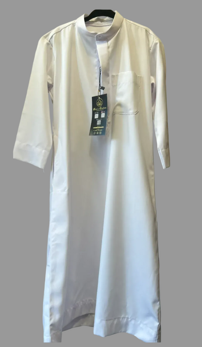White Thobe w/Band Collar-Noor’s-Kids Thobes-