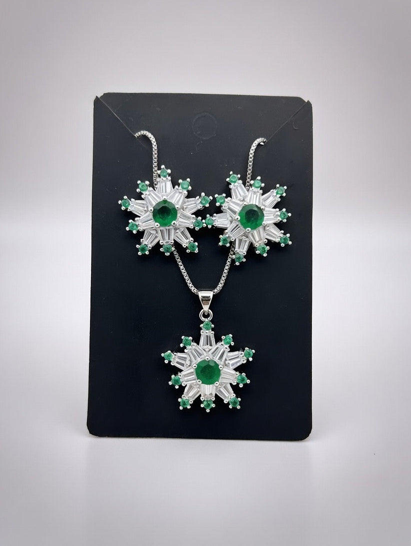 Silver Green-3D Zircon Locket Set