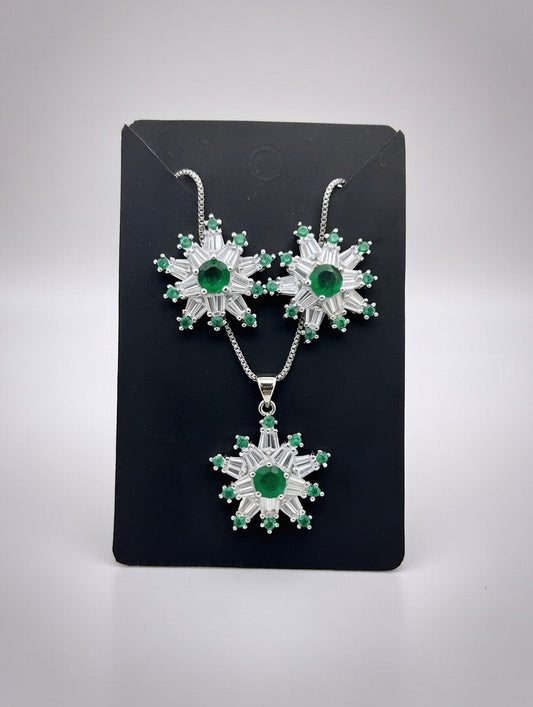 Silver Green-3D Zircon Locket Set