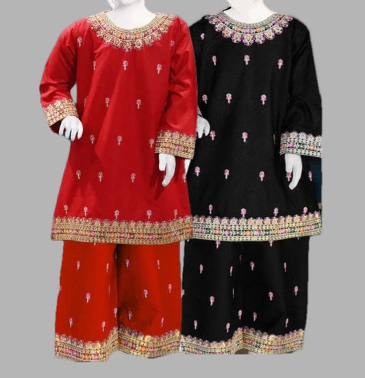 Embroidered Cotton 3pc Kameez Shalwar-2 Colours-