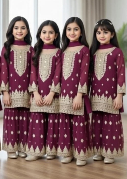 Noor’s-3Pc Sharara-Maroon