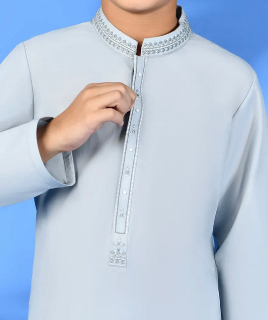 Light Grey Blue-Kameez Shalwar-Kids Boys- J.