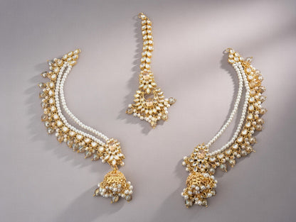 Golden-Kundan jhumka and Tikka