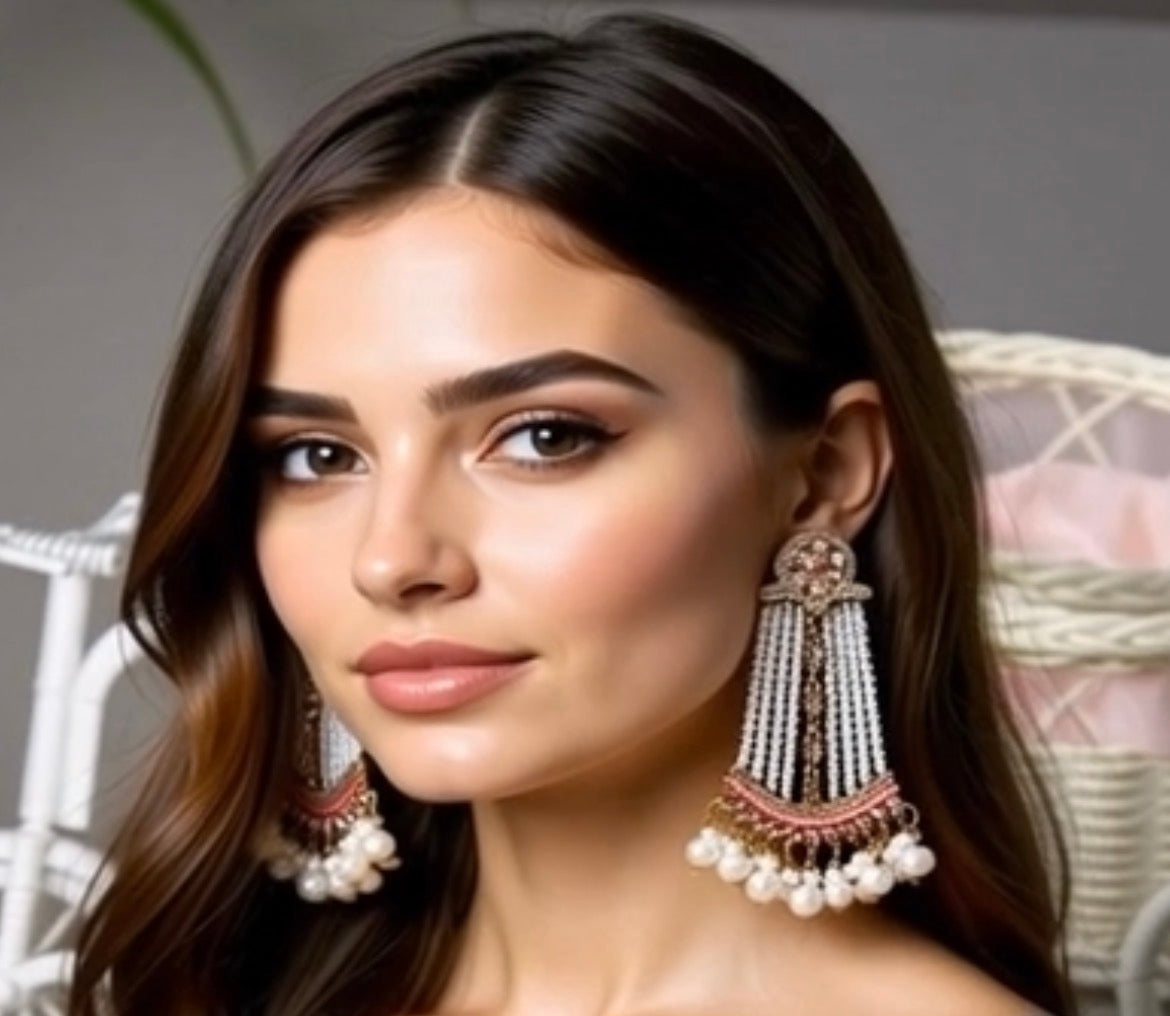 Large Pearl Jhumka/Tassel Earrings