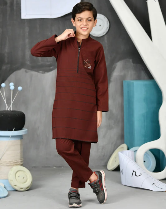 Rust Brown-Kameez Shalwar-Kids Boys- J.