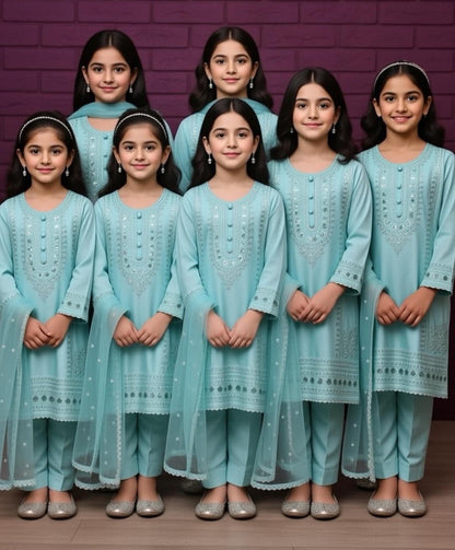 Noor’s-Sky Blue Dhanak Kameez Shalwar