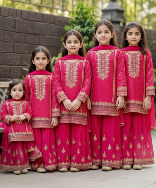 Noor’s-3Pc Sharara-Fuchsia