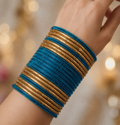 Size: 2.6 Sky Blue & Gold Bangles