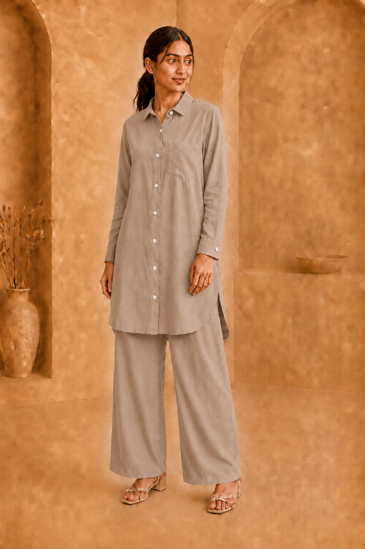 Medium Length W/Buttons-Beige