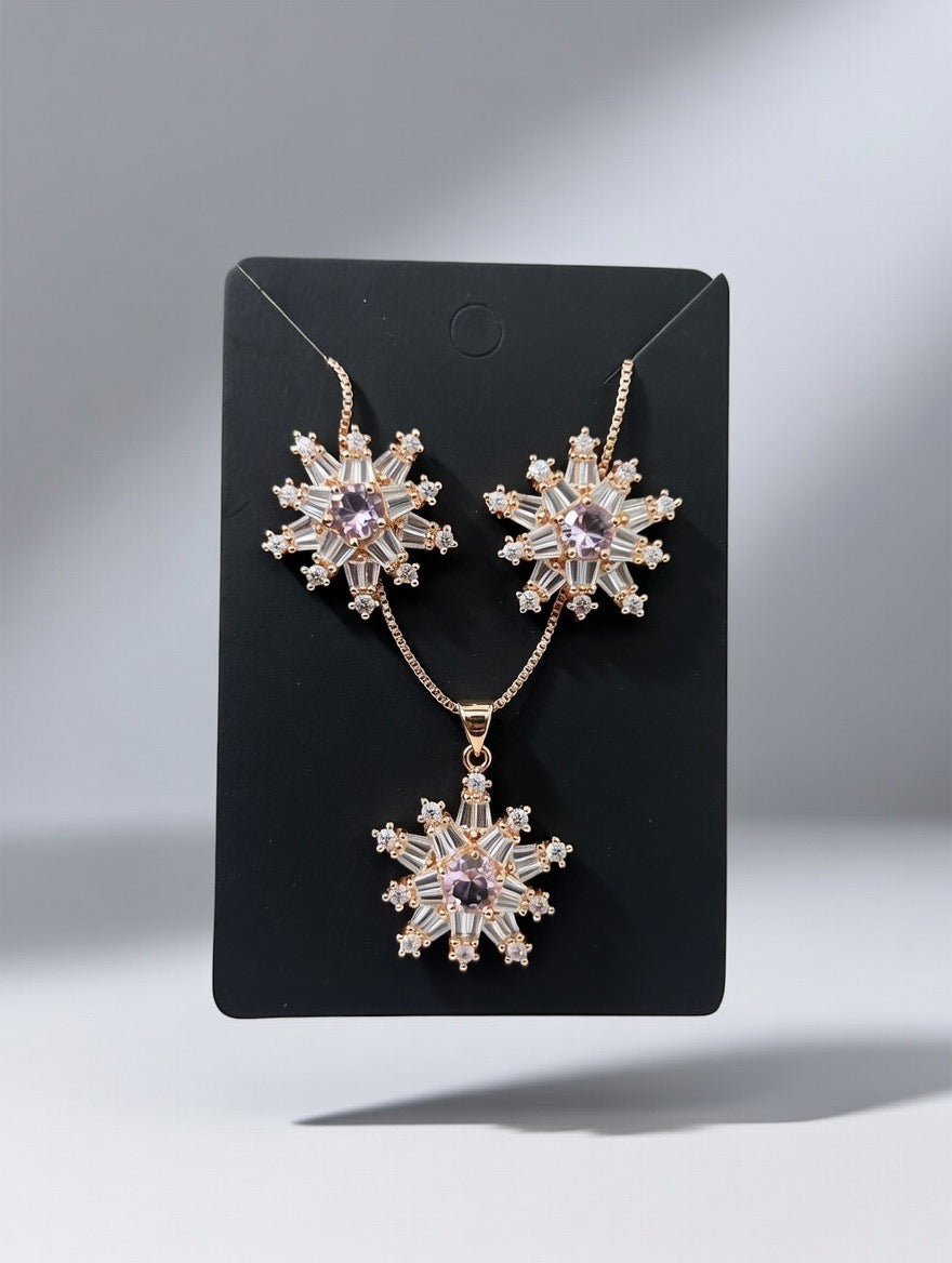 LightPink Golden-3D Zircon Locket Set
