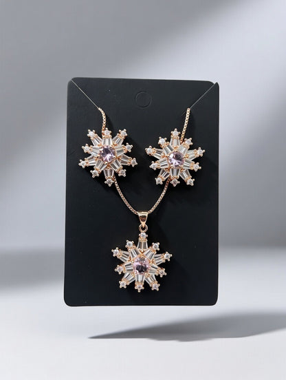 LightPink Golden-3D Zircon Locket Set