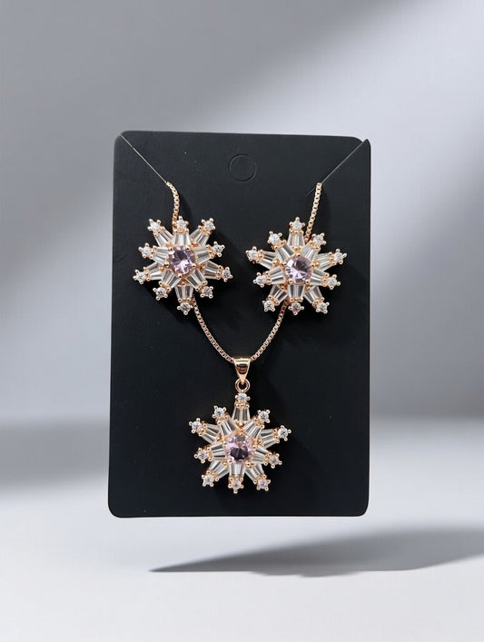 LightPink Golden-3D Zircon Locket Set