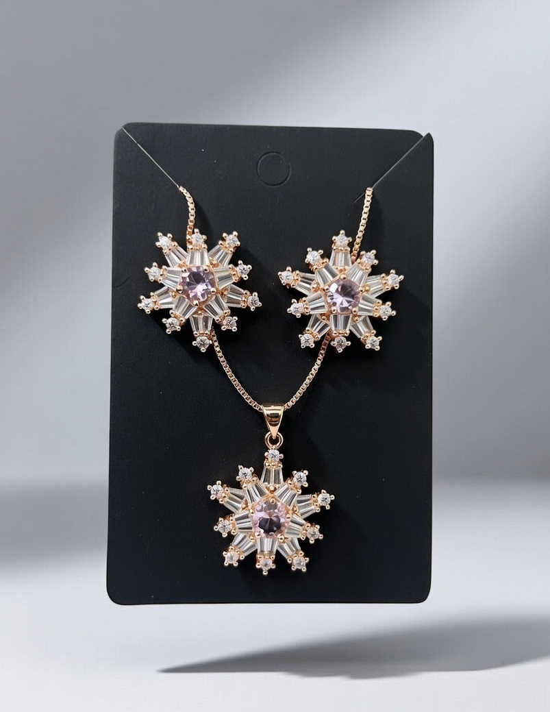 LightPink Golden-3D Zircon Locket Set