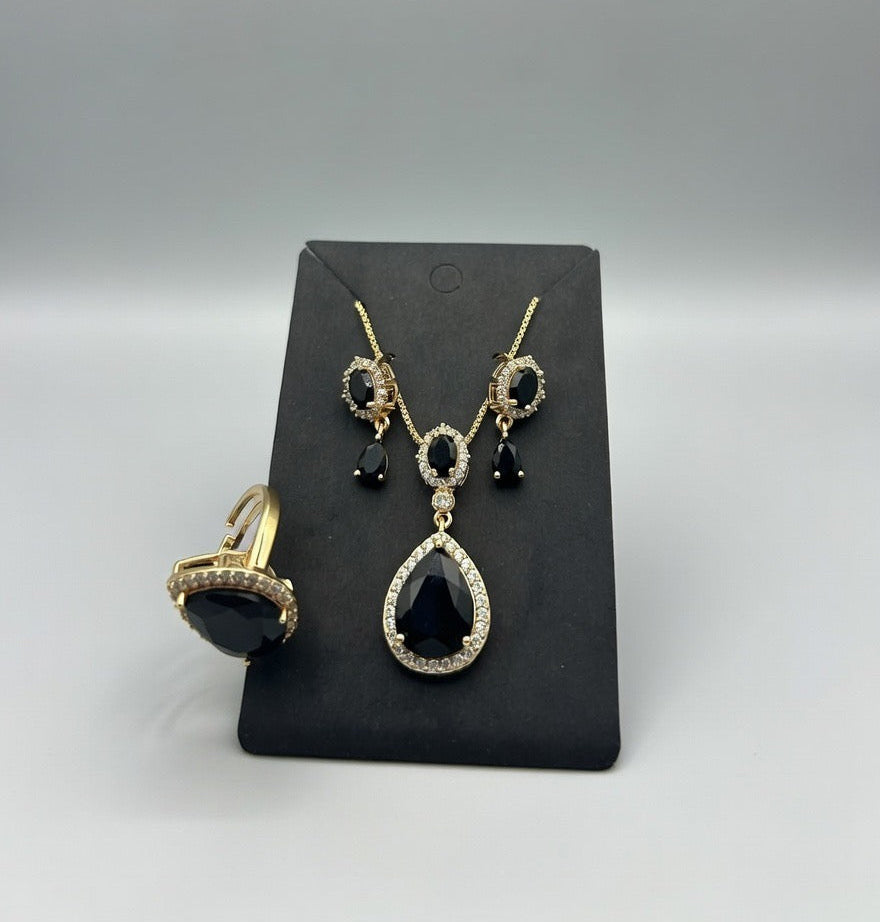 3D Zircon Locket Set-Black colour