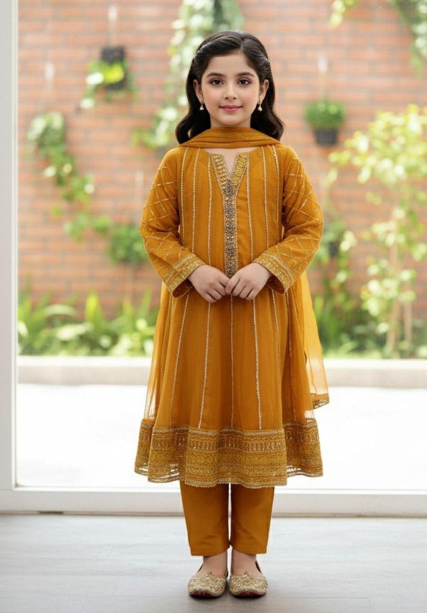 Noor’s-Mustard Yellow Frock-3pc