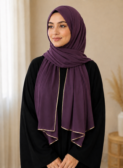 Fancy Chiffon Hijab with Golden Lace