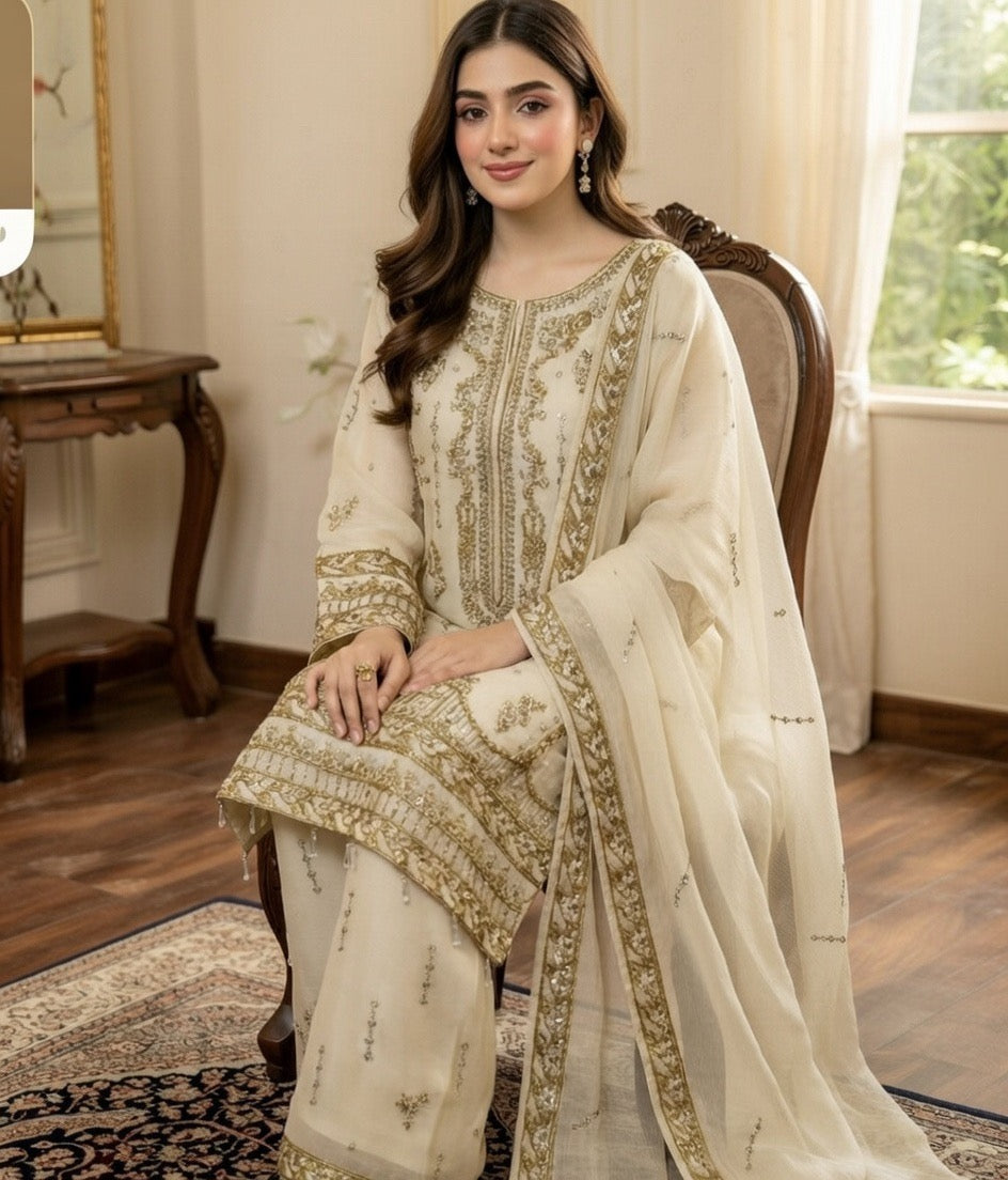 Noor’s-Festive Kameez Shalwar-ivory