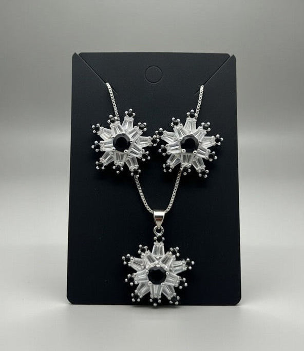 Silver Black-3D Zircon Locket Set