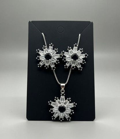 Silver Black-3D Zircon Locket Set