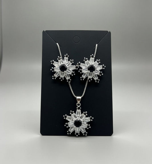 Silver Black-3D Zircon Locket Set