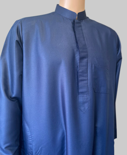 Navy Blue-Noor’s-Thobe/Jubba-Plain Band Collar
