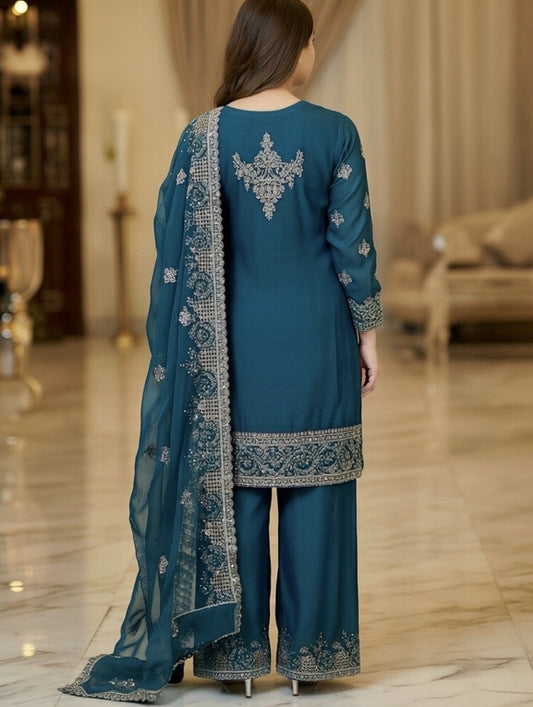 Noor’s-Festive Kameez Shalwar-Teal