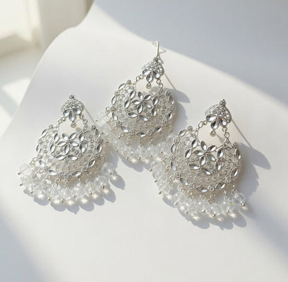 Silver-Kundan Earings and Tikka