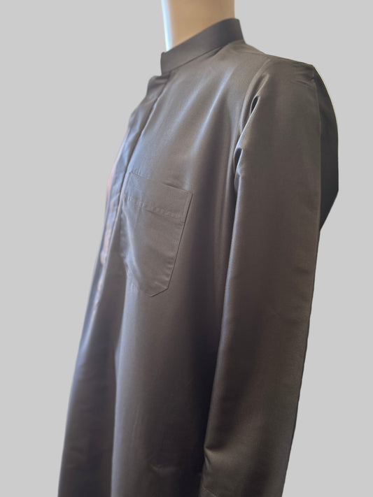 Dark Brown-Noor’s-Thobe/Jubba-Plain Band Collar