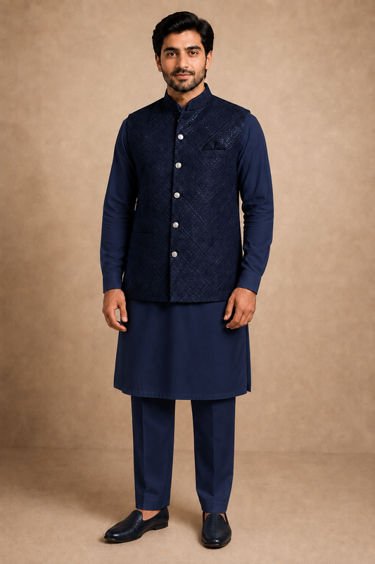 Navy Blue Fancy Waistcoat set