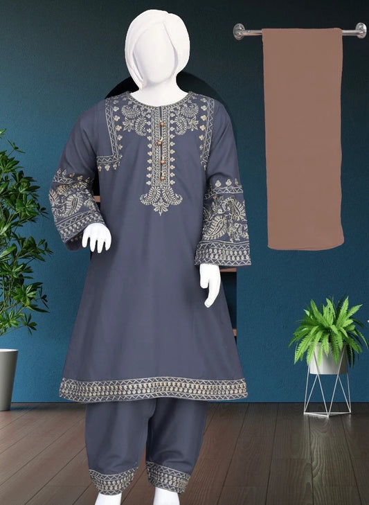 Noor’s-Grey Linen Kameez Shalwar-3Pc