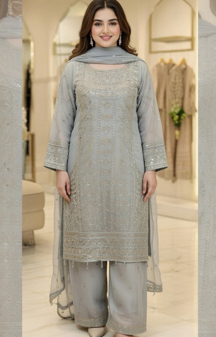 Noor’s-Festive Kameez Shalwar-Grey