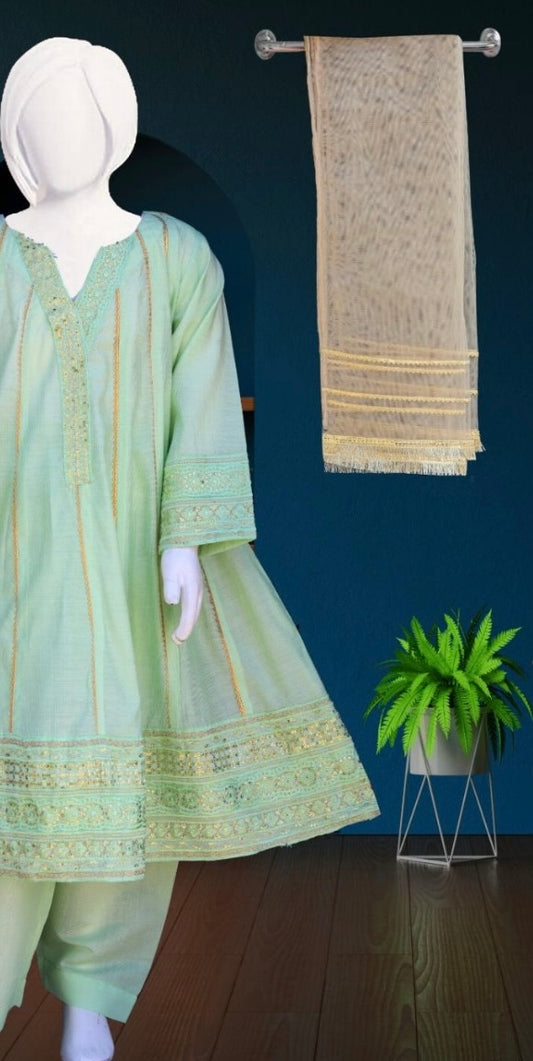 Mint Green-3pc Cotton Frock