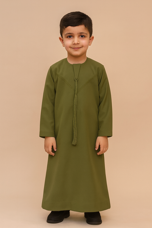 Olive Green-Kids Thobes-Emirati Style