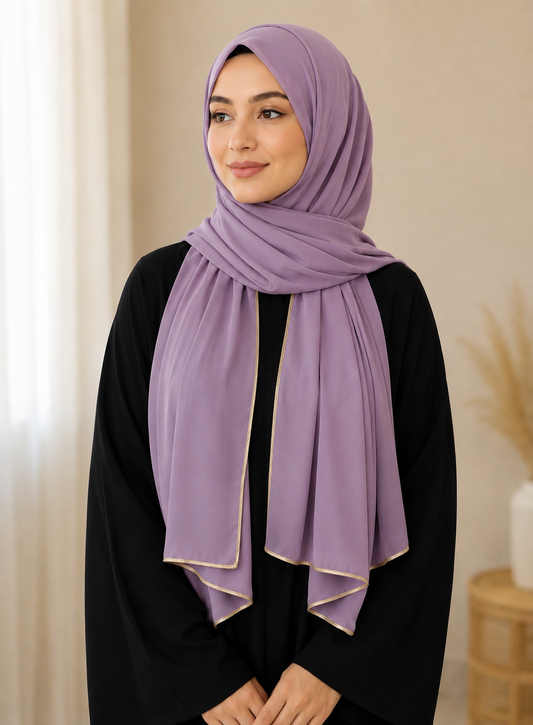 Fancy Chiffon Hijab with Golden Lace