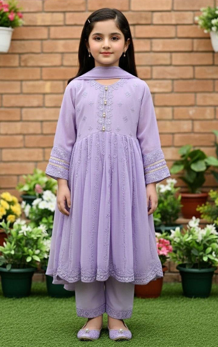 Noor’s-Lilac 3Pc Frock Set