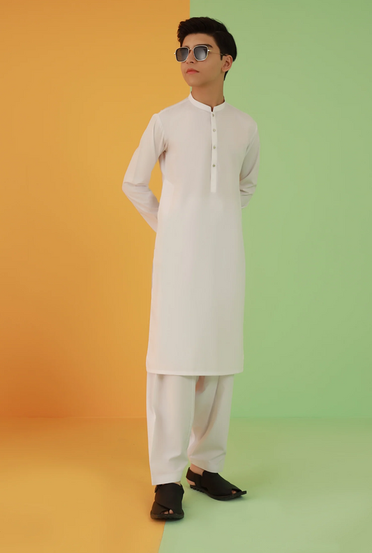 White-Kameez Shalwar-Teen Boys-MTJ