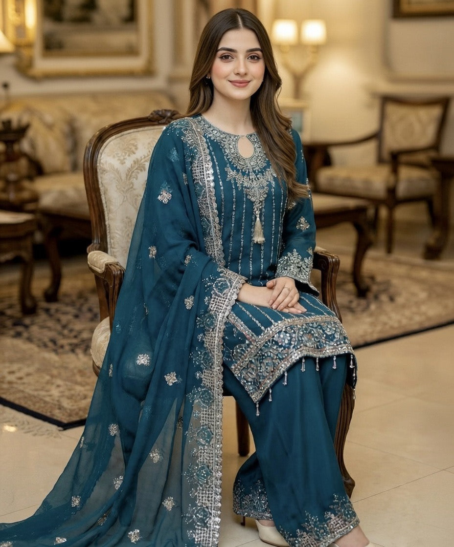 Noor’s-Festive Kameez Shalwar-Teal