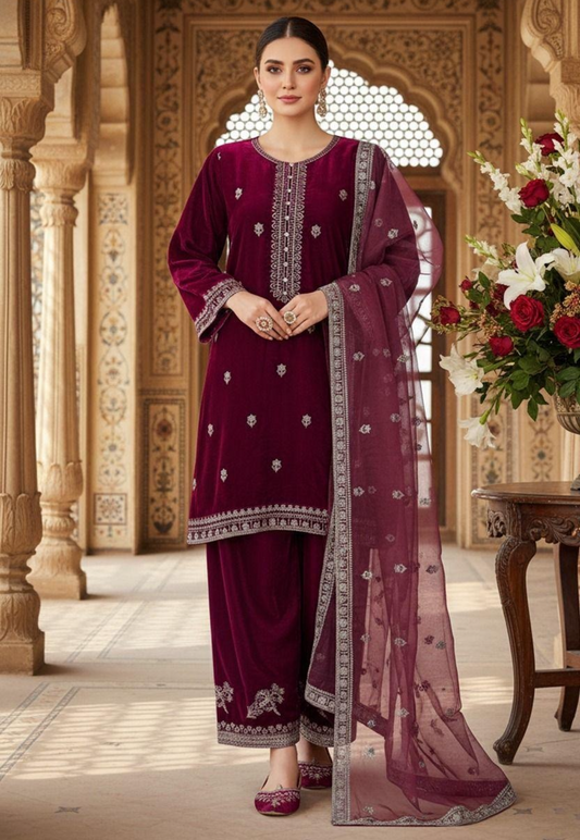 Noor’s-3Pc Velvet-Burgundy