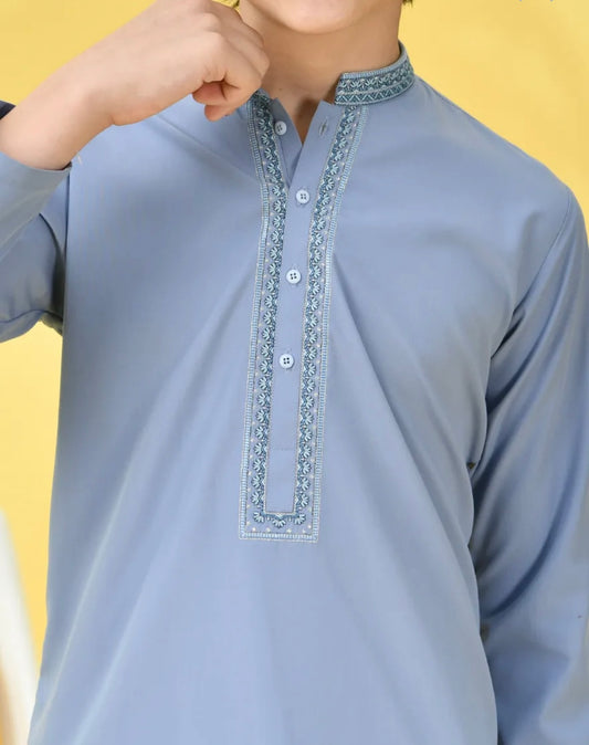 Powder Blue-Kameez Shalwar-Kids Boys-J.