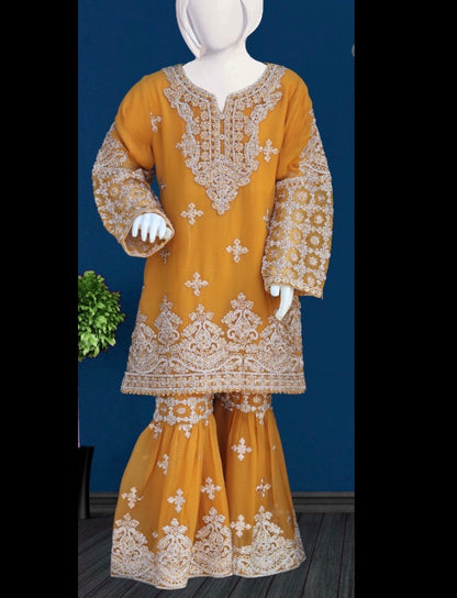 Noor’s-3Pc Sharara Set-Mustard