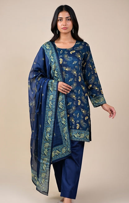 Brand:Gul Ahmed-Blue Khaddar-3pc