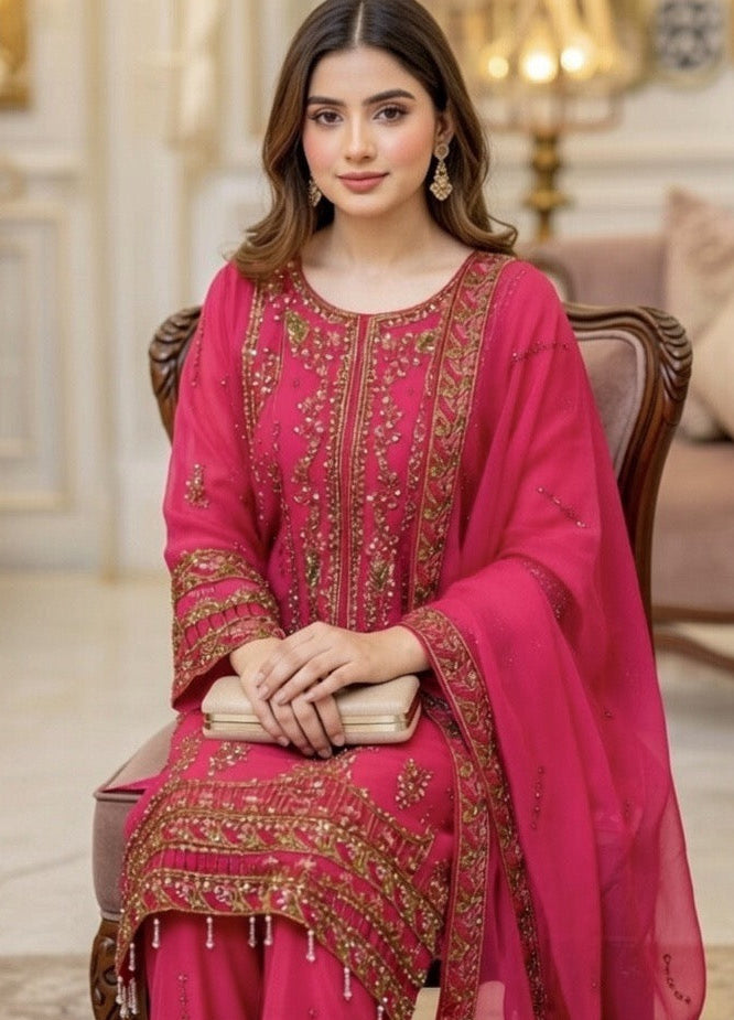 Noor’s-Festive Kameez Shalwar-Dark Pink