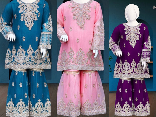 3pc Crinkle Chiffon Sharara Set-3 Colours